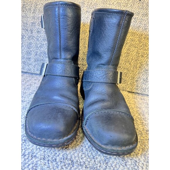 Vintage UGG Australia Black Leather Shearling-Lined Ankle Boots Men's Size 7 Wi - Picture 14 of 16